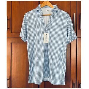 Collars and Co Polo Shirt Semi Spread Collar Blue Tattersall Size Medium